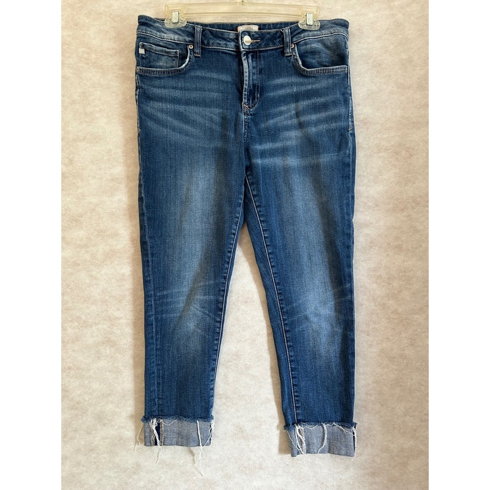 Dear John Gisele Mid Rise Skinny Jeans Blue Medium‎ Wash Raw Frayed Hem Size 30